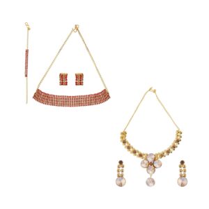 Necklace Set Combo For Women & Girls | Choker Style | Pack Of 2 | Red & Gold | (AWJ07202516)