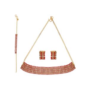 Necklace Set With Bracelet For Women & Girls | Choker Style | Suitable For All Occasions | Pack Of 1 | Red & Gold Color | (AWJ07202501)
