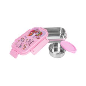 Lunch Box For Kids | Perfect For School Use | Steel | Pack Of 1 | Pink (AWHK07202505)