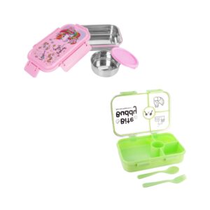Lunch Box Combo Set | Kids | Pack Of 2 | Random Color Available (AWHK07202512)