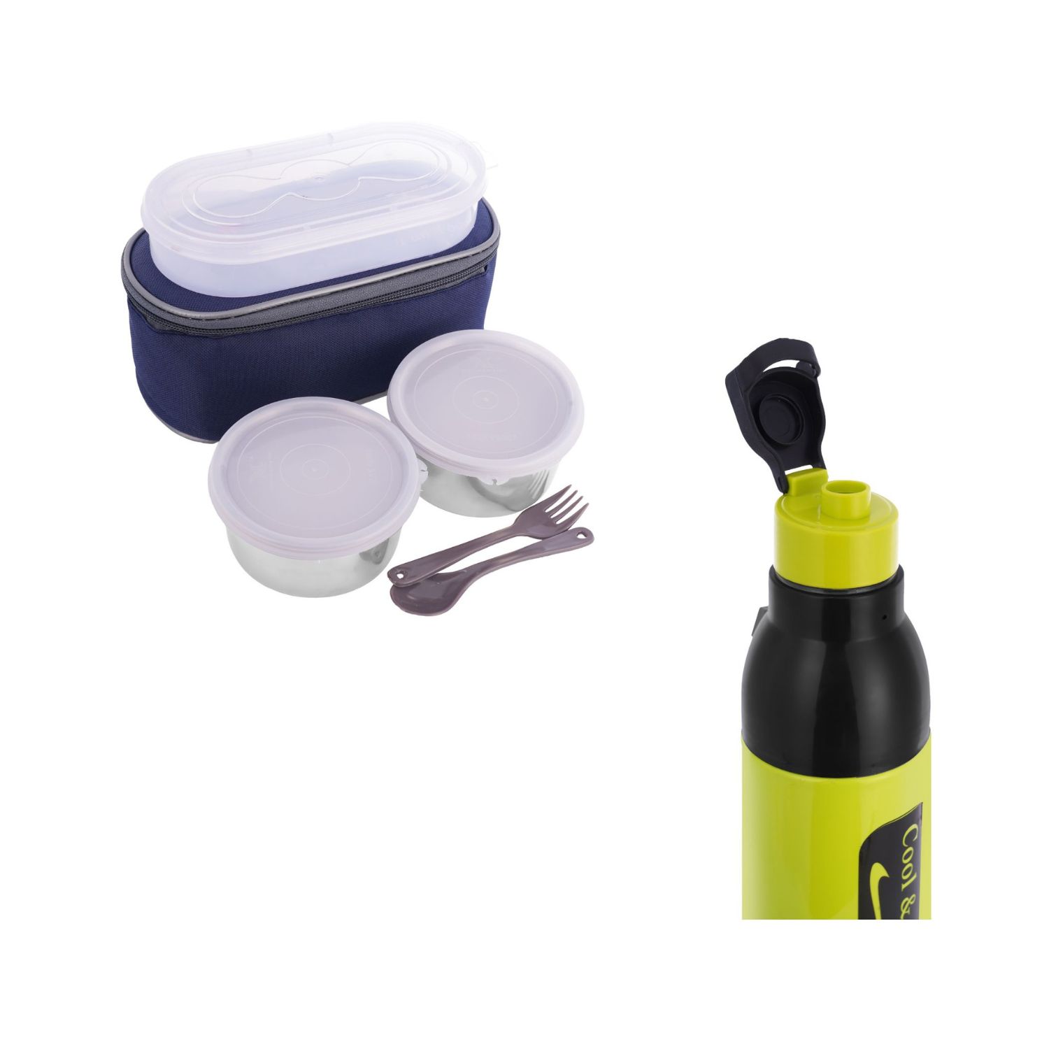 Lunch Box Water Bottle Combo Set | Pack Of 2 | Random Color Available (AWHK07202509) - Image 2