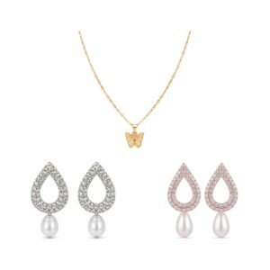 Butterfly Chain Pendant With Earrings Combo | Multicolor | Pack Of 3