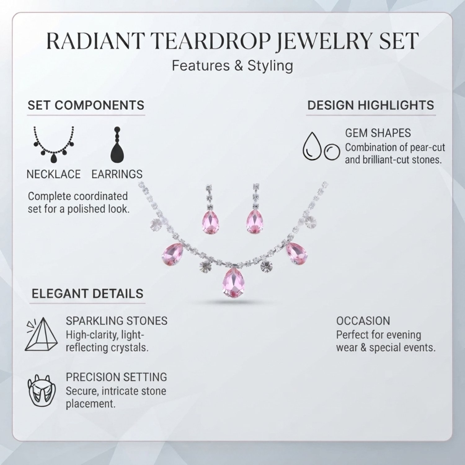 Crystal Necklace Set For Women & Girls | AD Look | Perfect For Every Occasion | Pack Of 1 | Pink - Image 4