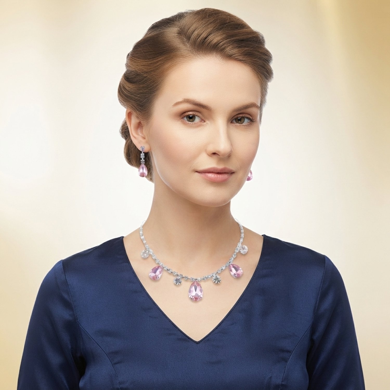 Crystal Necklace Set For Women & Girls | AD Look | Perfect For Every Occasion | Pack Of 1 | Pink - Image 5